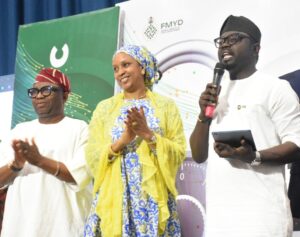 From left: National Commissioner/Chief Executive Officer, Nigeran Data Consumer Protection, Dr Vincent Olatunji; Senior Special Assistant to the President on Policy Coordination, Hadiza Bala Usman; and the Minister of Youth Development, Comrade Ayodele Olawande, during the launch of the Youth Data Protection Awareness and Training Initiative organised by the Federal Ministry of Youth Development in Abuja. 