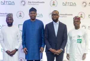 From left: Director-General, National Information Technology Development Agency (NITDA), Mr Kashifu Inuwa-Abdullahi; Chairman, Aig-Imoukhuede Foundation, Mr Aigboje, Aig-Imoukhuede; Minister of Communication, Innovation and Digital Economy, Dr Bosun Tijani and Permanent Secretary, Federal Ministry of Communication, Innovation and Digital Economy (FMCIDE), Mr Adeladan Rafiu-Olarinre, during a 2-day Web Design Standards Workshop for Digital Experts, Designers and key Public Sector Stakeholders organised by FMCIDE in collaboration with Aig-Imoukhuede Foundation in Abuja.