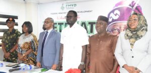 Minister of Youth Development, Comrade Ayodele Olawande (3rd R); Permanent Secretary, Federal Ministry of Youth Development, Mr Olubunmi Olusanya (3rd L); Director General, National Youth Service Corps (NYSC), Brig.-Gen. Olakunle Nafiu (L); Director General, Citizenship and Leadership Training Centre, Rinsola Abiola and others during the Ministerial Retreat and Stakeholders’ Engagement on Youth Development to deliberate on National Youth Development priorities in alignment with the Federal Government’s Renewed Hope Agenda in Abuja on Monday (29/9/25).