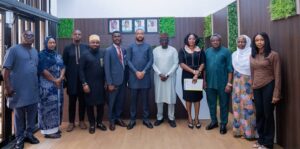 Executive Secretary/Chief Executive Officer, National Agricultural Development Fund (NADF), Mohammed A. Ibrahim (5th R); Registrar/Chief Executive Officer, Equipment Leasing Registration Authority (ELRA), Donald Wokoma (M); with others after the signing of a Memorandum of Understanding (MoU) to expand agricultural equipment leasing and support food security in Nigeria on Tuesday in Abuja (9/6/26). TUE/JUNE/9/6/2026/Deborah Bada/NAN