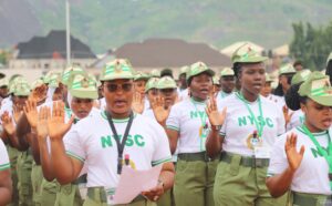 A cross-section of the National Youth Service Corps (NYSC) members taking oath of allegiance during the swearing-in of 2026 NYSC Batch B stream I orientation course at the Kubwa orientation camp in Abuja Monday (15/6/26).000/JUNE/15/2026/Deborah Bada/NAN 