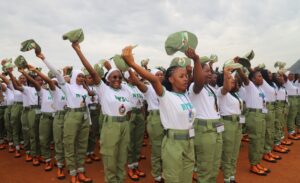 A cross-section of the National Youth Service Corps (NYSC) members administered three hearty cheers to the representative of the Minister of State for FCT, during the swearing-in of 2026 NYSC Batch B stream I orientation course at the Kubwa orientation camp in Abuja on Monday (15/6/26).000/JUNE/15/2026/Deborah Bada/NAN 

